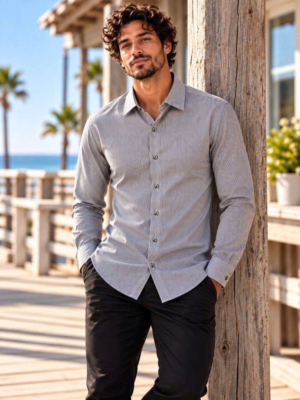 Marc Anthony Slim Fit No Iron Striped Dress Shirt 16 34/35
